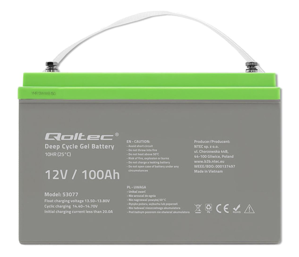 Qoltec Akumulator żelowy Deep Cycle | 12V | 100Ah - 1115805 - zdjęcie